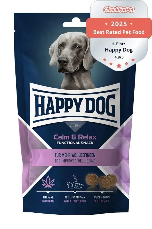 Happy Dog Care Snack Calm & Relax, Vorderseite der 100-g-Packung